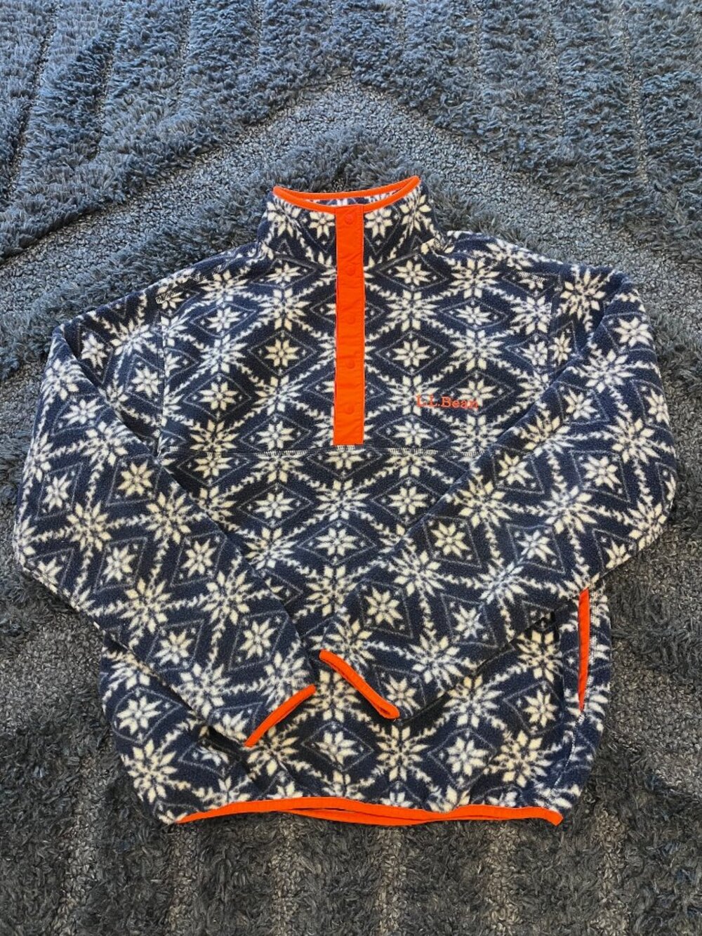 L.L. Bean Snowflake Fair Isle Fleece Pullover | Snap Front | Women’s Small